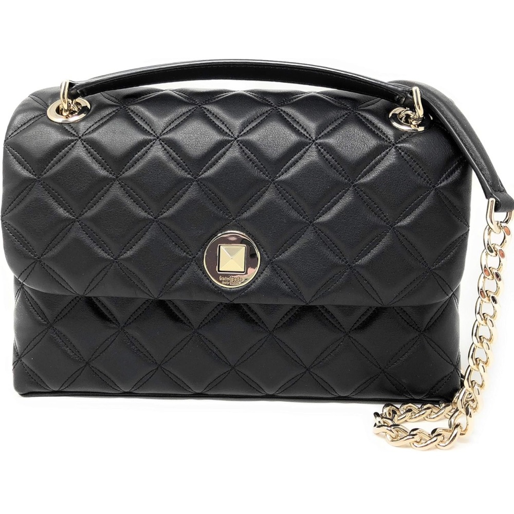 Black Quilted Handbag with Gold Chain